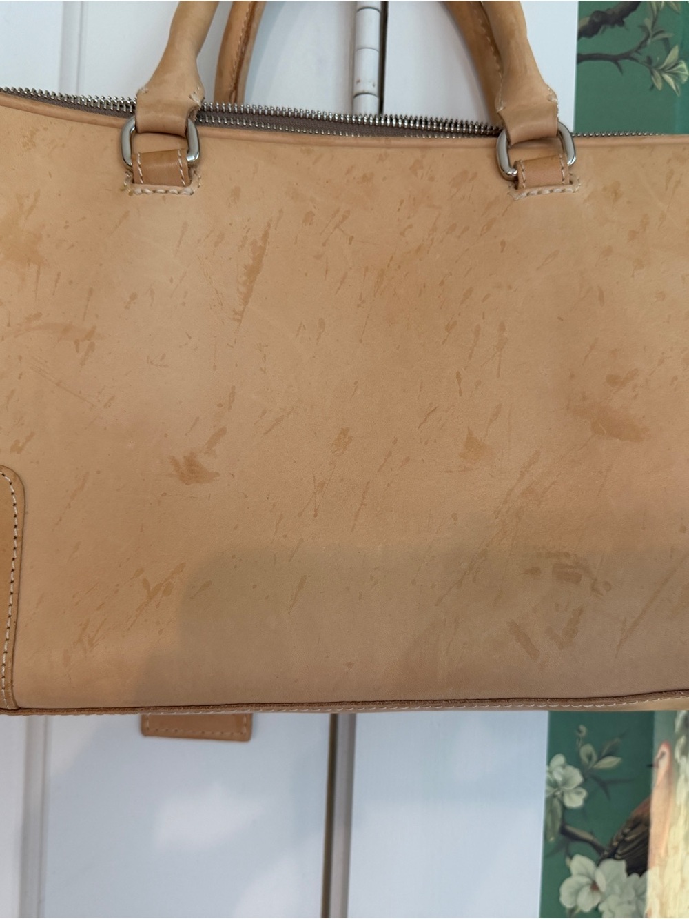 Consuela Untreated Natural Tan Leather Satchel with Colorful Woven Tassel - Picture 9 of 10